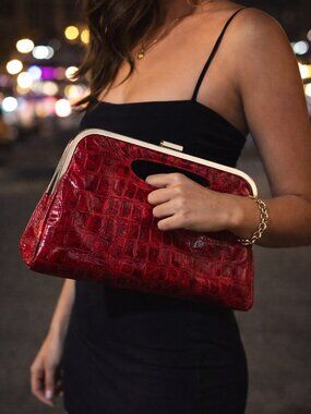 Morena Red Croc Embossed Clutch | Statement Bag
